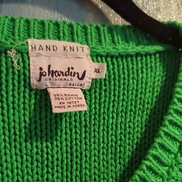 VTG Jo Hardin Origional Drop Shoulder Sleeveless Green Hand Knit Sweater - Picture 2 of 8
